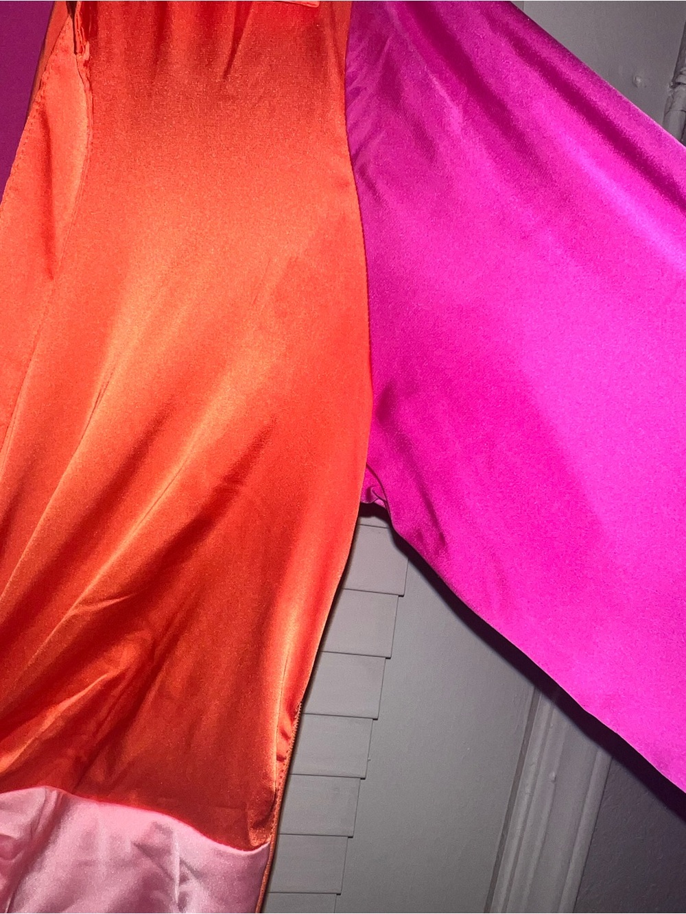 Fashion Nova Satin Colorblock Midi Dress in Pink, Fuchsia & Orange - Picture 4 of 4
